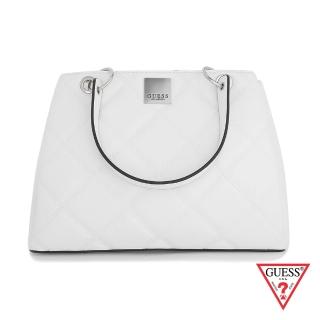 【GUESS】女包-純色皮面菱格金屬LOGO手提包-白(LE827106WHI)