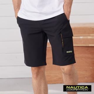 【NAUTICA】男裝輕盈素色鬆緊綁帶休閒短褲(深藍)