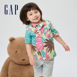【GAP】男幼童 活力印花翻領短袖襯衫(868320-棕櫚樹圖案)