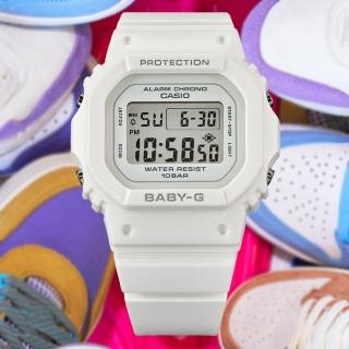 【CASIO 卡西歐】BABY-G 纖薄經典方形電子錶-百搭白(BGD-565-7)