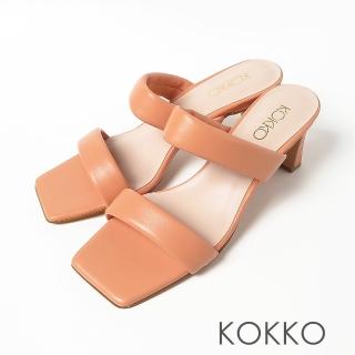 【KOKKO 集團】柔軟手感綿羊皮線條平頭扁跟涼拖鞋(橘色)