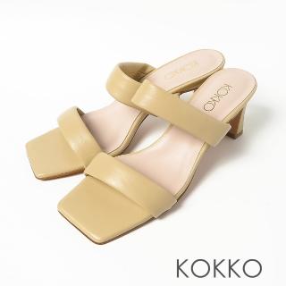 【KOKKO 集團】柔軟手感綿羊皮線條平頭扁跟涼拖鞋(黃色)
