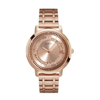 【GUESS】玫瑰金色系 簡約精緻面 不鏽鋼錶帶腕錶 七夕情人節(W0933L3)