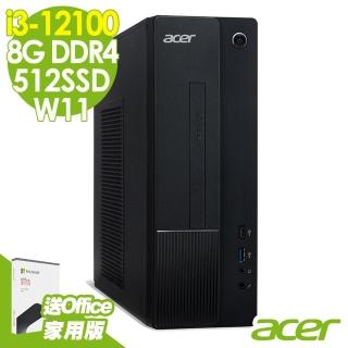 【Acer 宏碁】AXC-1750 i3-12100/8G/512SSD/Office 2021 家用版/W11(12代i3 四核心)