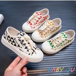 【BABY Ju 寶貝啾】時尚兒童耐磨菱格帆布鞋(現+預 黑色 / 綠色 / 紅色 / 黃色)