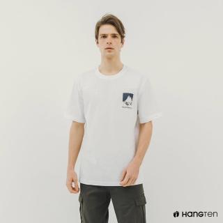 【Hang Ten】男裝-純棉大霸尖山山岳印花短袖T恤(白)