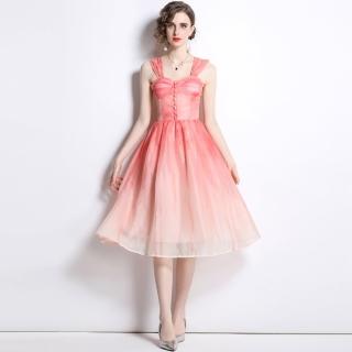 【M2M】玩美衣櫃復古公主漸層橘粉無袖小禮服洋裝S-2XL