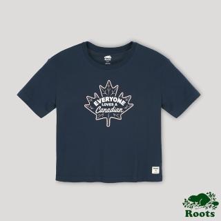【Roots】Roots 女裝- 愛最大加拿大日系列 楓葉文字寬短版短袖T恤(藍色)