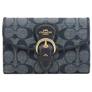 【COACH】經典C字LOGO印花丹寧信用卡零錢中夾(深藍)