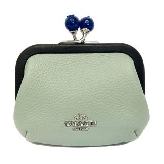【COACH】經典LOGO牛皮珠扣零錢包(藍/綠)