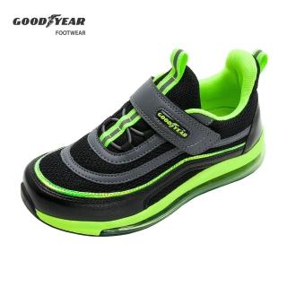 【GOODYEAR 固特異】元氣暢跑-童鞋 全氣墊緩震運動鞋/透氣 機能鞋墊 安全反光 黑綠(GAKR28735)