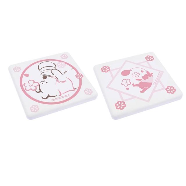 【SONA森那家居】Disney 迪士尼櫻花系列珪藻土杯墊2入組(10x10x0.9 奇奇蒂蒂\邦妮\小熊維尼)