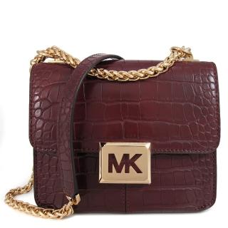 【Michael Kors】鱷魚紋皮革鏈帶肩背x斜背兩用包(酒紅色)