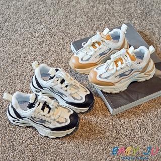 【BABY Ju 寶貝啾】男女款網布拼接鬆緊釦休閒運動童鞋(現+預  白色 / 米色)