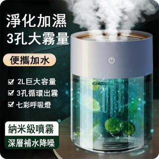 【Kyhome】3孔噴霧七彩夜燈加濕器納米霧化水氧機(2000ml)