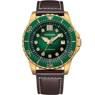 【CITIZEN 星辰】運動時尚自動上鍊機械錶-43mm/綠金(NJ0173-18X/速)