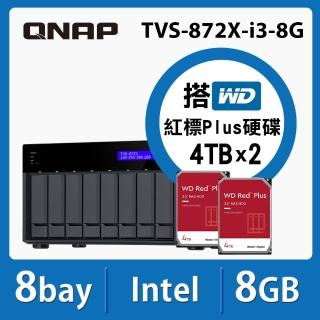 【搭WD 4TB x2】QNAP 威聯通 TVS-872X-i3-8G 8Bay 網路儲存伺服器