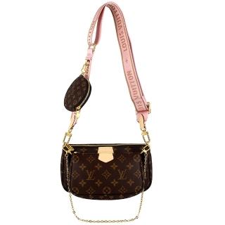 【Louis Vuitton 路易威登】Monogram 花紋粉色背帶三用零錢/肩背/斜背包(M44840/咖啡/粉紅)