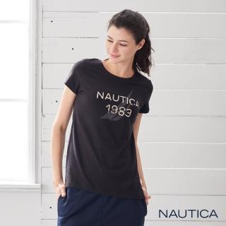 【NAUTICA】女裝 修身亮片LOGO短袖T恤(黑色)