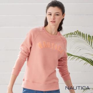 【NAUTICA】女裝品牌圖騰長袖大學T恤(粉橘)