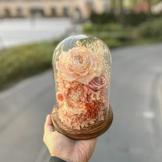 【Flower Plus】淡橘粉 永生花玻璃罩(永生花乾燥花)