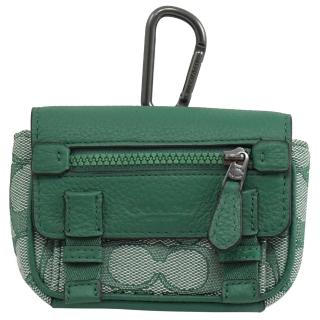 【COACH】經典C LOGO印花拼接包包造型吊飾掛式零錢包(綠)