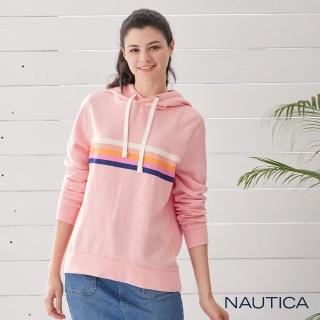 【NAUTICA】女裝甜美拼接保暖連帽長袖T恤(粉)