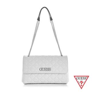 【GUESS】女包-純色皮質三角斜紋鏈袋包-白(LE846221WHI)