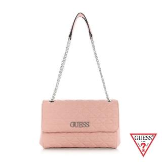 【GUESS】女包-純色皮質三角斜紋鏈袋包-粉(LE846221BLS)