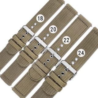 【Watchband】18.20.22.24 mm / 各品牌通用 快拆錶耳 休閒尼龍帆布錶帶(灰棕色)