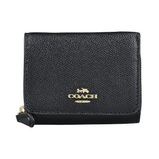 【COACH】COACH 馬車金字LOGO 2卡防刮牛皮壓釦式三折短夾(黑)