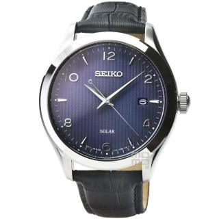【SEIKO 精工】SEIKO精工太陽能石英皮帶男錶-藍面(SNE491P1)