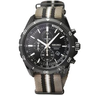 【SEIKO 精工】SEIKO精工大錶徑藍寶石三眼計時帆布錶-IP黑(SNDH23P1)