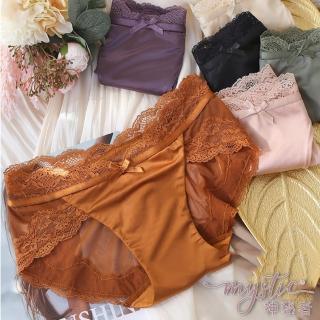 【mystic 神秘者】女內褲 三角 法式緞面蕾絲網紗三角內褲(共4色 L)