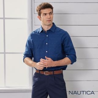 【NAUTICA】男裝滿版圓點圖騰長袖襯衫(藍)