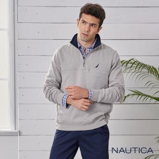 【NAUTICA】男裝時尚刷毛立領拉鍊POLO衫(灰色)