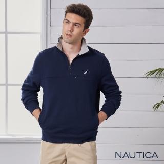 【NAUTICA】男裝時尚刷毛立領拉鍊POLO衫(海軍藍)