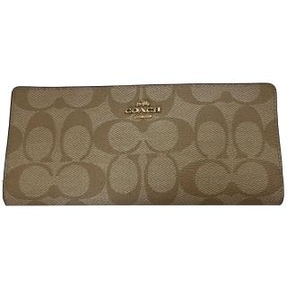 【COACH】金標LOGO  防刮皮革掀蓋薄款長夾-淺咖啡(coach 咖啡色 棕色 c3549)