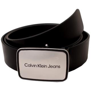 【Calvin Klein 凱文克萊】CKJ經典logo金屬扣頭寬版男皮帶(黑色)