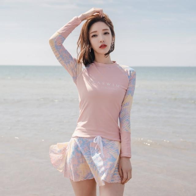 【TING BRA 婷姐內衣】女泳裝 兩件式 大尺碼 長袖裙裝/短袖短褲 兩件式泳衣(二款各3色 M-3XL)