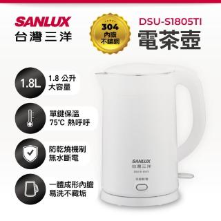 【SANLUX 台灣三洋】304單鍵保溫雙層防燙快煮壺1.8L DSU-S1805TI(一體成形內膽)