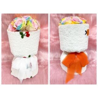 【OSTARA FLORIST 奧斯塔拉花藝】泰迪絨圓筒花束 水果系列(香皂花、情人節花禮、包裝花束、LED燈)