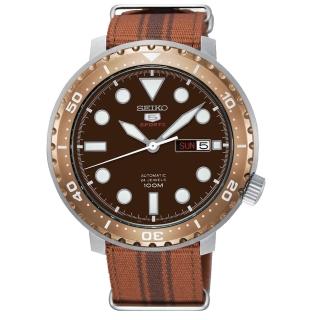 【SEIKO 精工】5號盾 罐頭造型運動機械錶-45mm/咖啡(4R36-06N0J/SRPC68J1)
