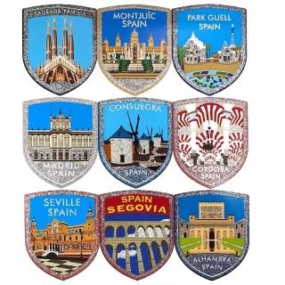 《環遊世界系列》銀邊 西班牙主題貼紙9入 旅遊景點貼紙 冰箱裝飾貼紙 馬克杯貼紙 禮品袋貼紙