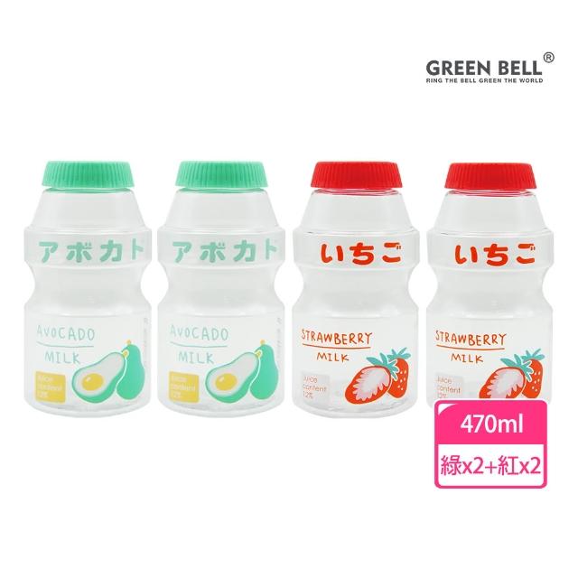 【GREEN BELL 綠貝】透明水果口愛多多瓶水壺470ml-附背帶4入組(兒童 幼兒 開學 可愛 耐摔 不含BPA)