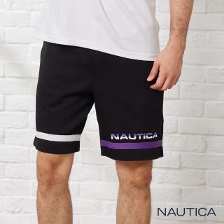 【NAUTICA】男裝撞色拼接時尚運動短褲(黑)