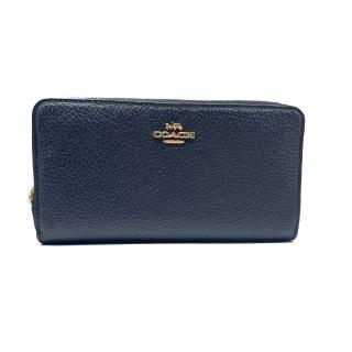 【COACH】金標馬車LOGOㄇ型拉鍊可拆手拿質感皮革長夾－深海藍(coach 藍色 C4451)