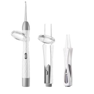 【The Rare】USB無線充電挖耳棒 可視發光挖耳勺 鑷子夾 掏耳朵 硅膠耳棒 清潔耳朵神器(兒童/成人適用)