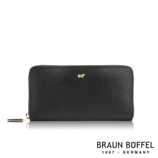 【BRAUN BUFFEL 德國小金牛】台灣總代理 奧菲莉亞-TW 12卡拉鍊長夾-黑色(BF688-602-BK)