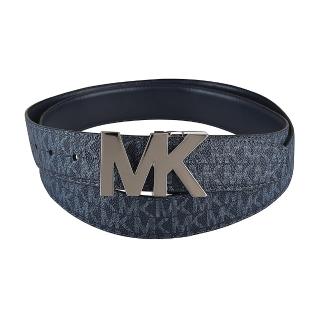 【Michael Kors】MK MICHAEL KORS字母LOGO雙釦頭PVC拼接牛皮男仕皮帶禮盒組(海軍藍)